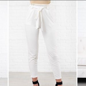 White front tie pants